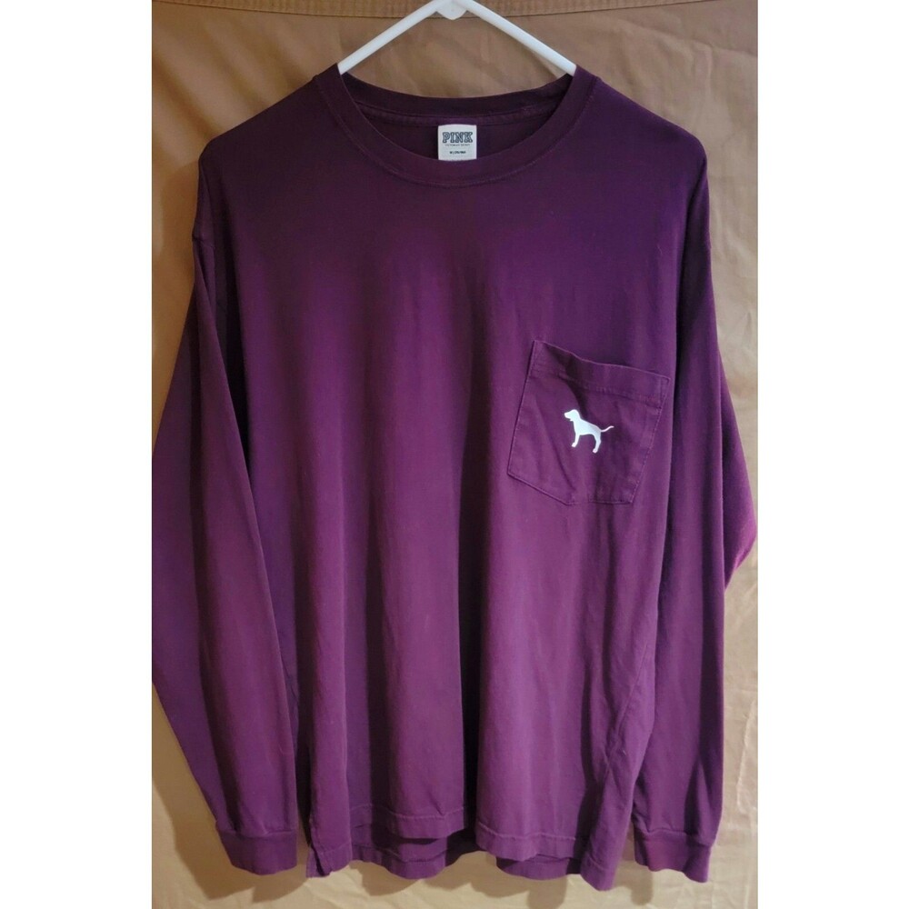 PINK Victorias Secret Womens Top Medium Long Sleeve Shirt Maroon Purple Dog
